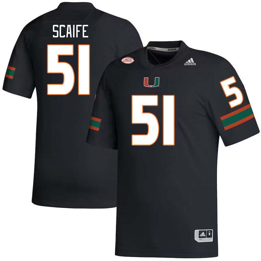 #51 DJ Scaife Miami Hurricanes Jerseys Football Stitched-Black